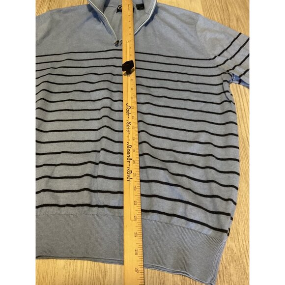 Chaps Mens Large Blue Black Striped Quarter-Zip Pullover Sweater - Picture 4 of 7